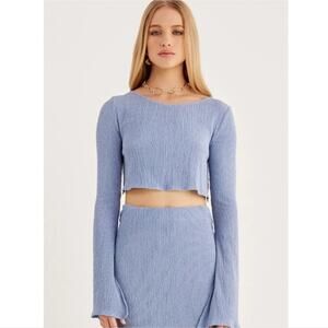 NEW Rumer The Label Tucker Elegant Long Sleeve Crinkle Knit Bell Sleeve Crop Top